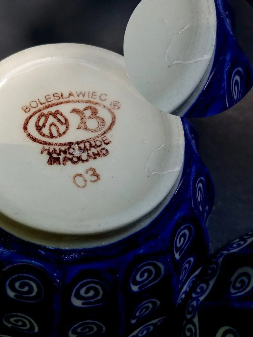Set of 2 Polish Pottery Bowls Boleslawiec Cobalt Swirl Pattern Cereal Ice